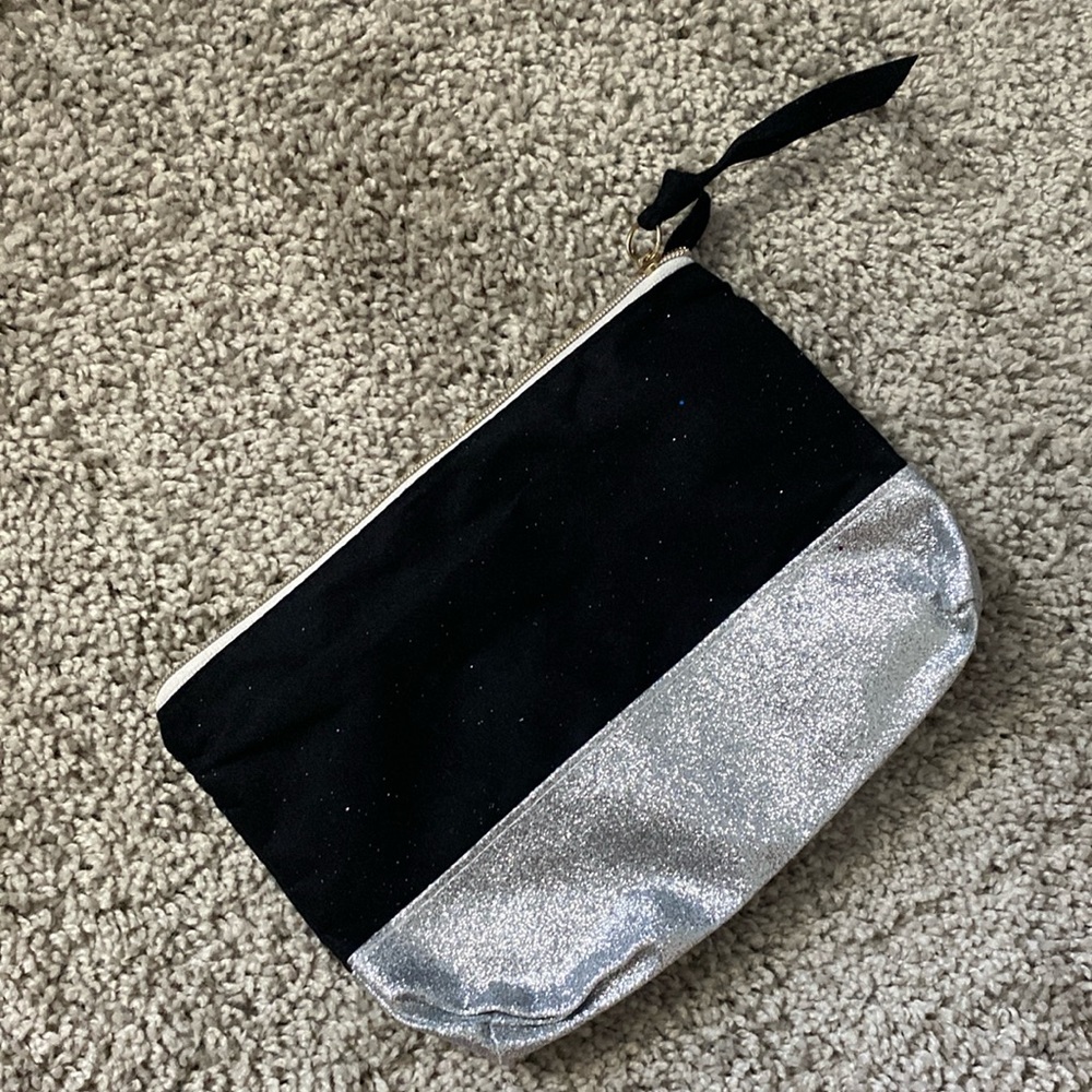 Silver glitter and black cosmetic bag